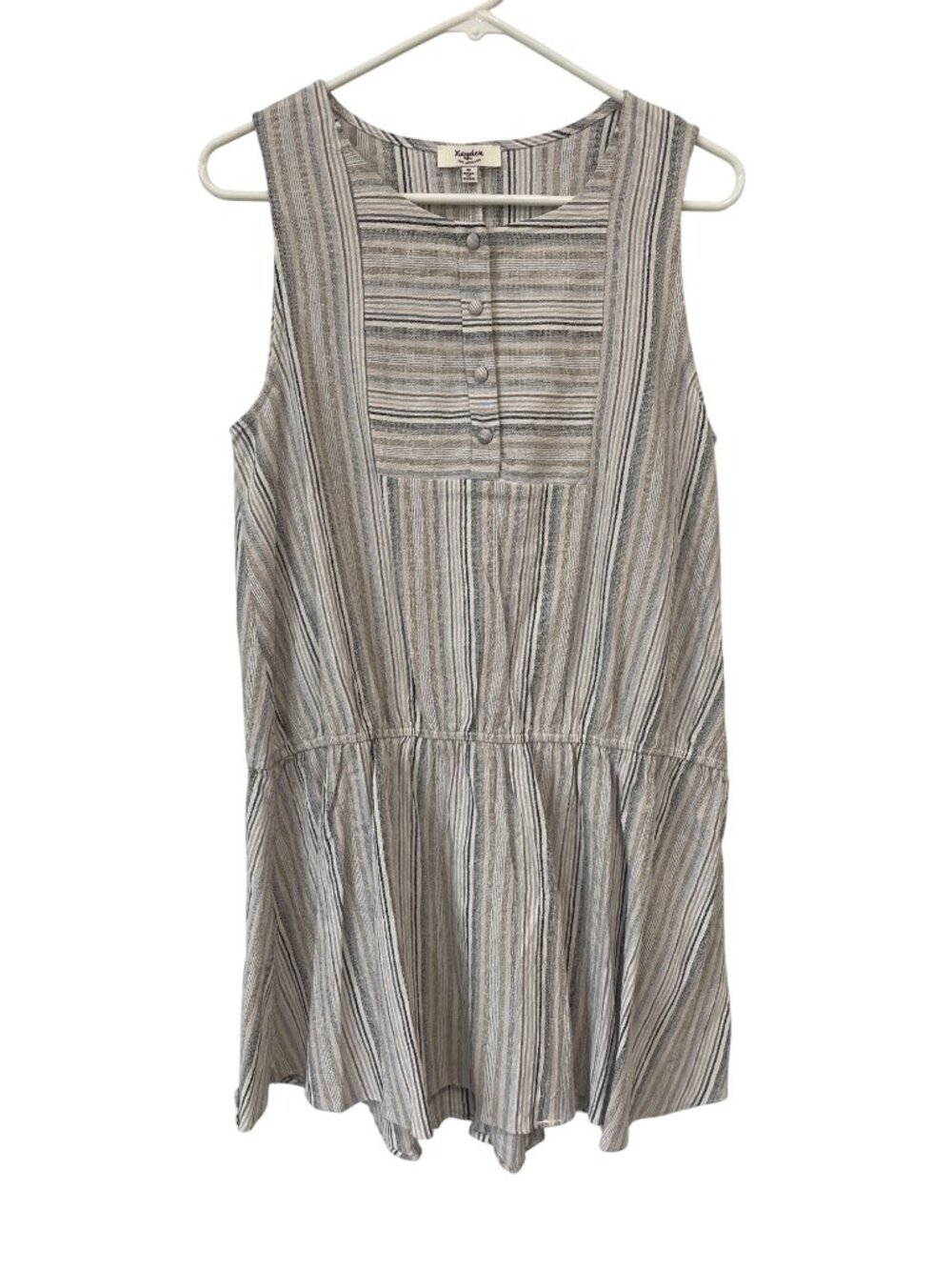 Hayden Los Angeles Tunic Dress Medium Striped Peplum Drop Waist Blue Tan Neutral